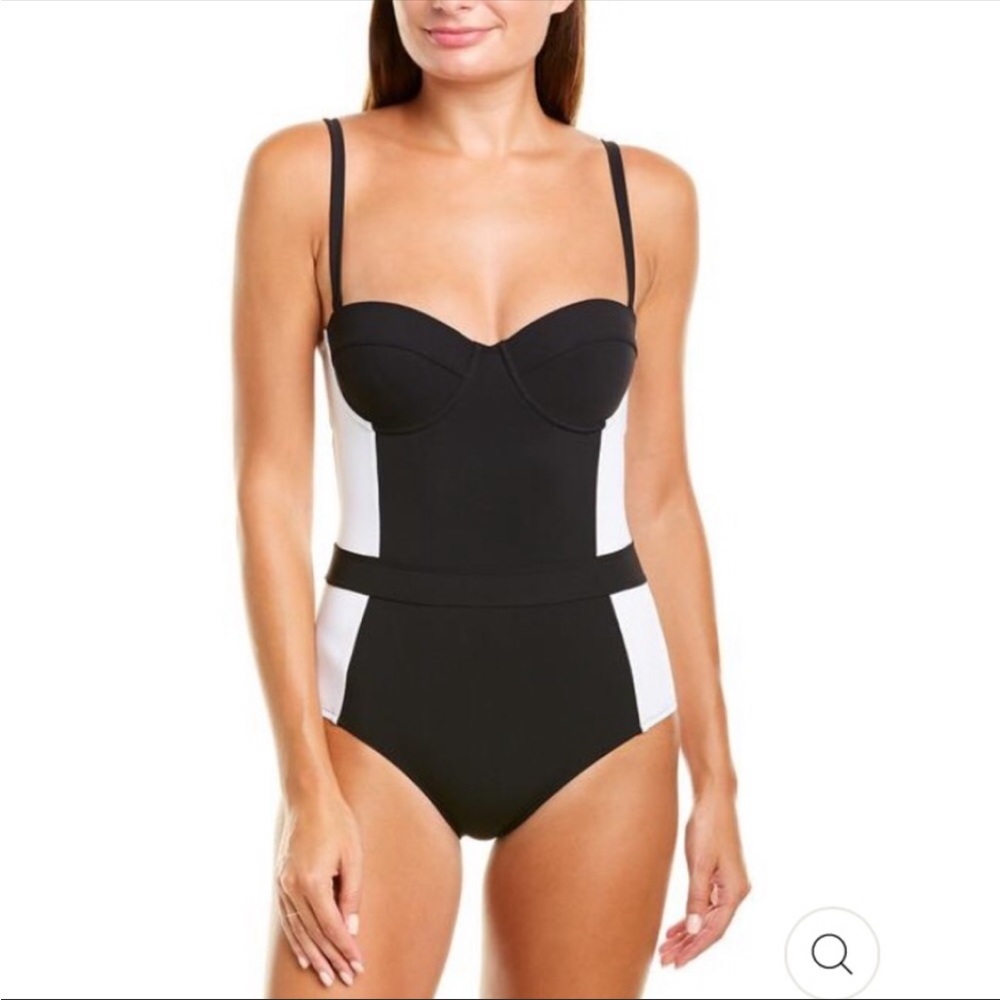 Tory Burch lipsi one piece swimsuit color-block black white bustier 11455
